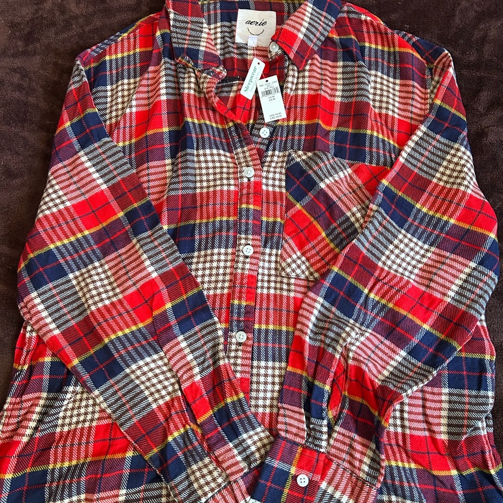 2 Aerie Women's Red and Blue Plaid Pajama Top